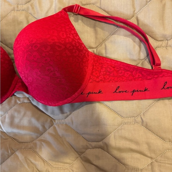 Victoria’s Secret PINK Push-Up Bra 36D Red Underwire Adjustable Wear Everywhere - Picture 3 of 12